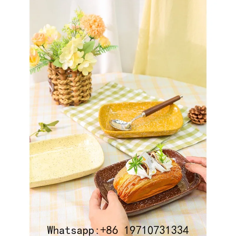 Retro Style Ink Splashing Sushi Rectangular Plate Household Dim Sum Snack Plate
