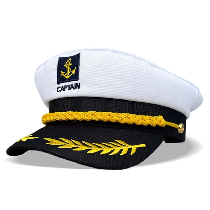 Kids Captain Hat Letters Embroidery White Sailor Caps Girls Boys Role Play Navy Costumes Accessories for Party Children Headwear