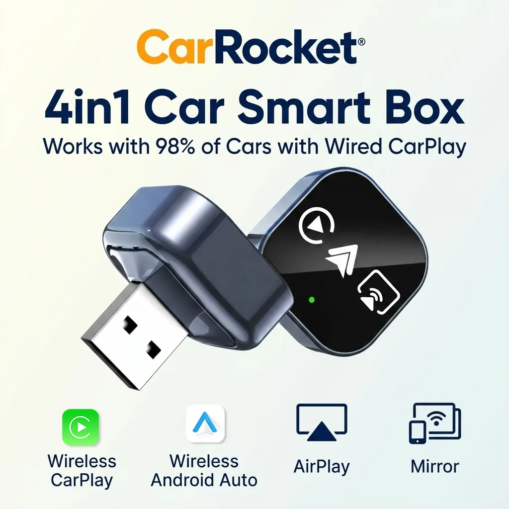 

CarRocket Wireless Carplay Smart Box Android Auto Adapter Mirror Link Airplay Plug&Play Connect Universal WiFi 6 Bluetooth 5.0