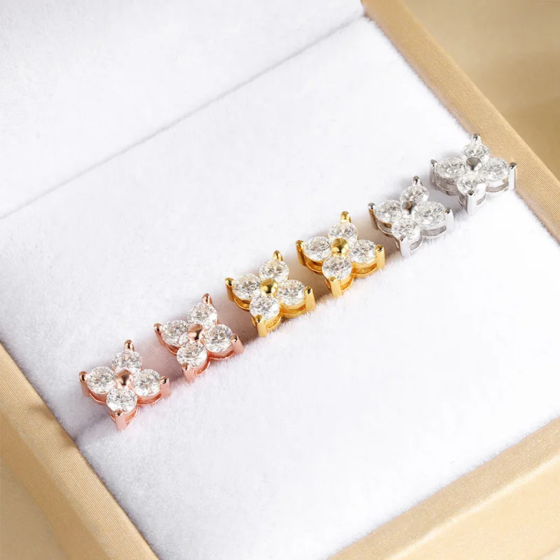 Smyoue 0.8CTTW 3mm All Moissanite Stud Earrings for Women Flower 4 Stones Sparkly Classic 925 Sterling Silver Earing GRA Jewelry
