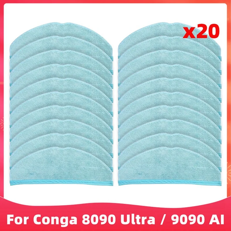 20PCS Washable Mop Cloths For Conga 8090 Ultra / 9090 AI Robot Vacuum Cleaner Mop Cloths Rag Pad Accessories