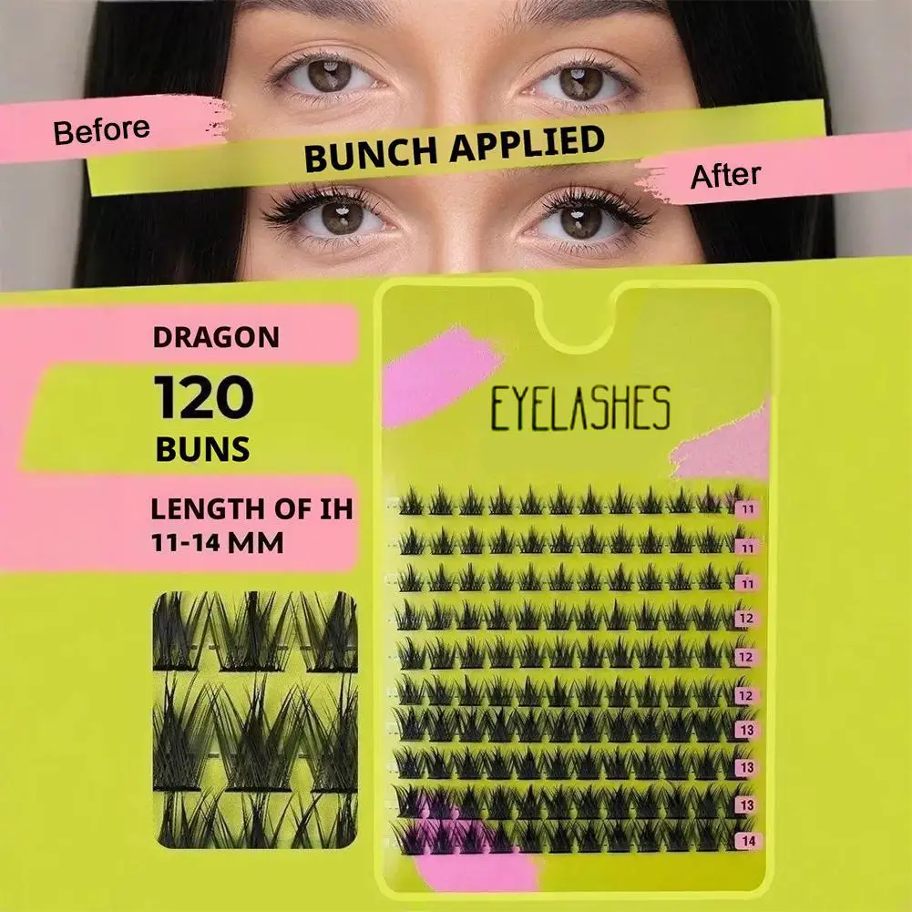 Falsche Wimpern, natürliche Cluster-Wimpern, geschwungene Wimpern, dicke Wimpernverlängerung, 9–14 mm, flauschiges Make-up, groß, D5L8