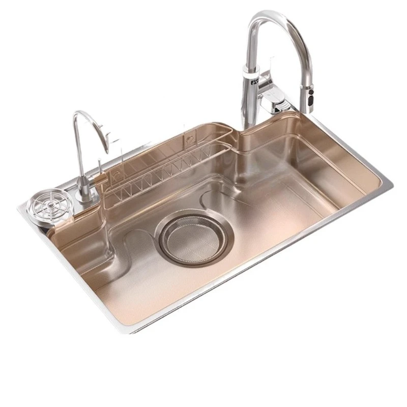

Stainless steel kitchen sink household Japanese large capacity single slot embossed vegetable basin