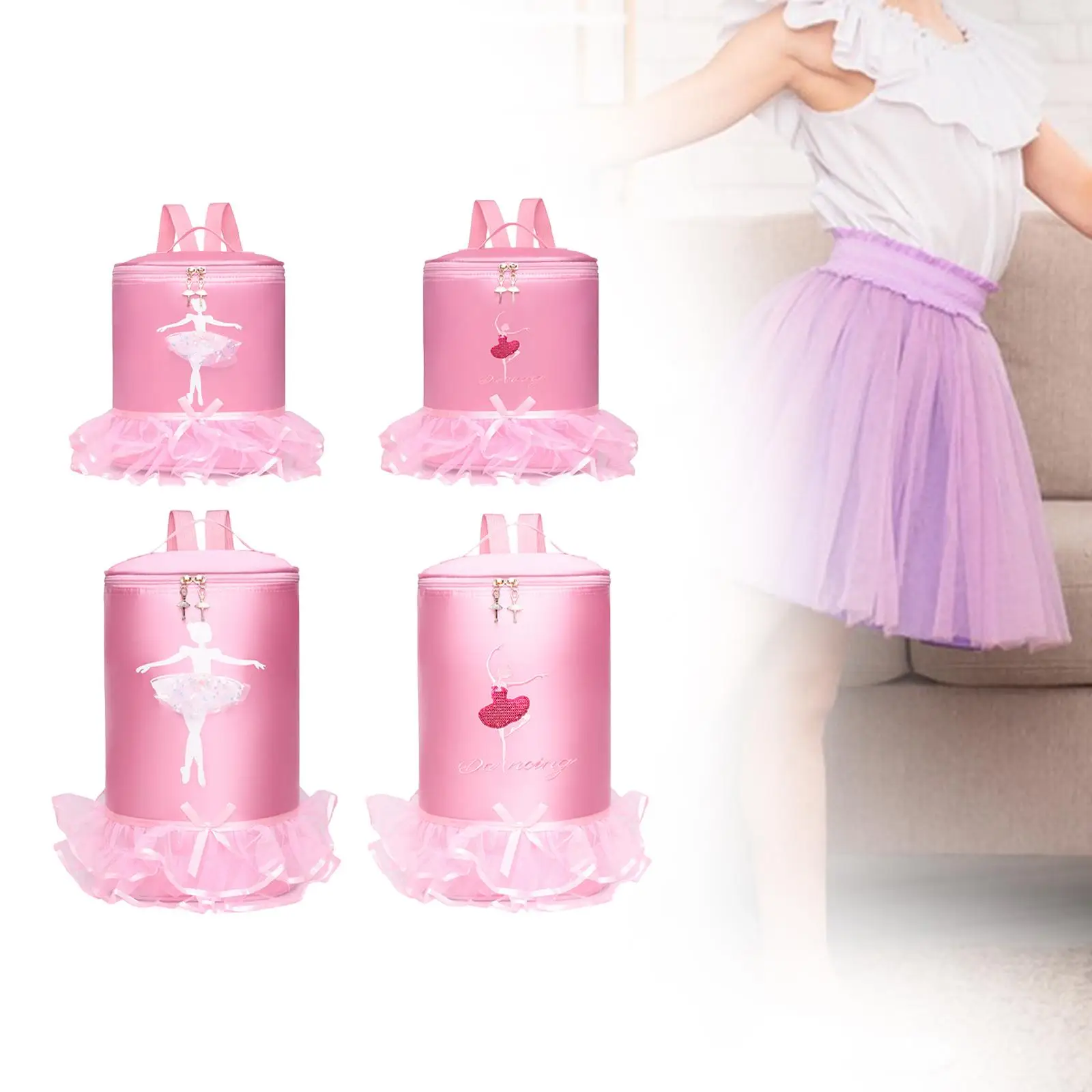 Girls Pink Ballet Dance Bag with Tutu Design Cute Princess Backpack for Kids Lightweight Rucksack Casual Daypack Dance Class