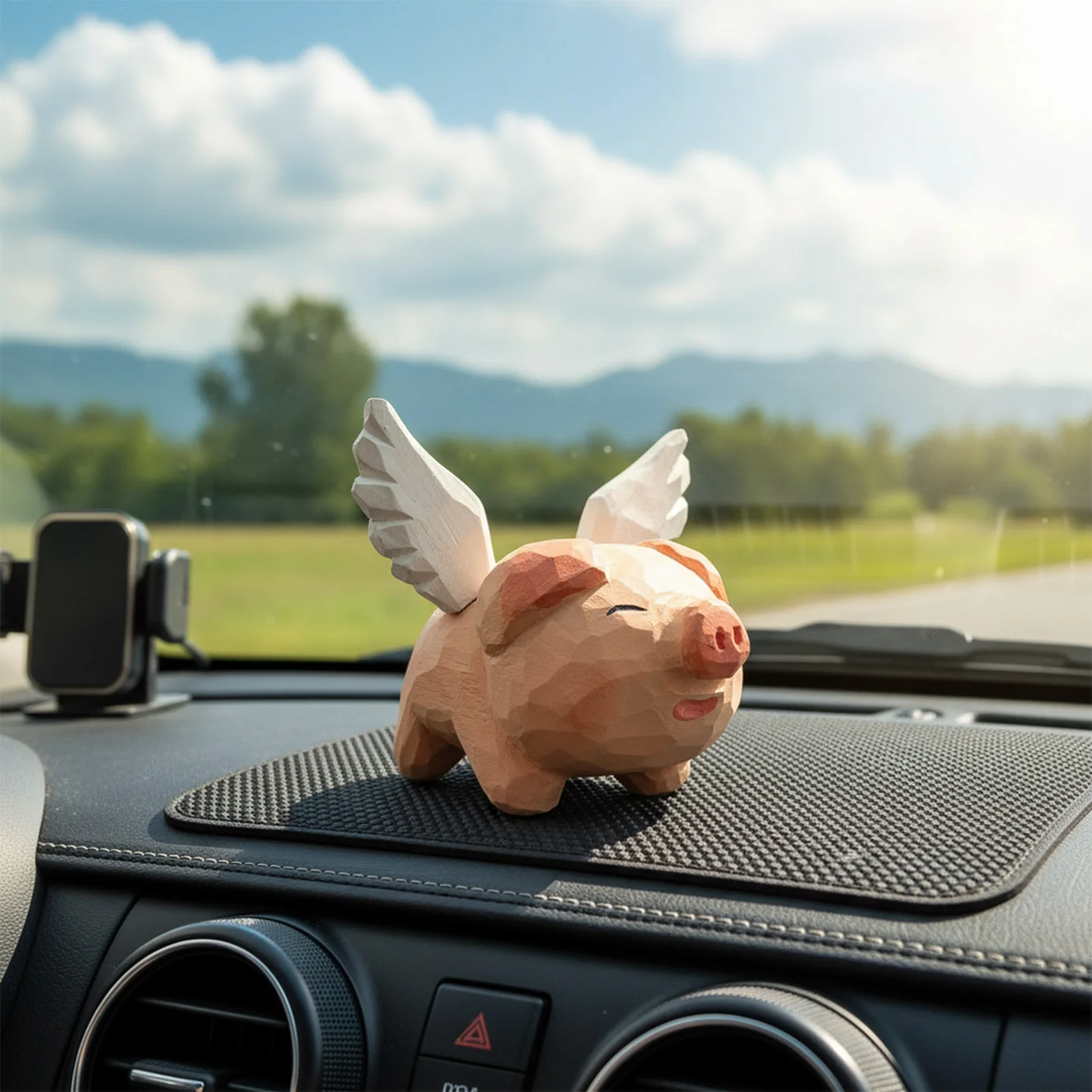 Adorno de madera tallado a mano para coche, figuras de ángeles y cerdos para el salpicadero del coche, regalo decorativo para profesores, estudiantes y amigos