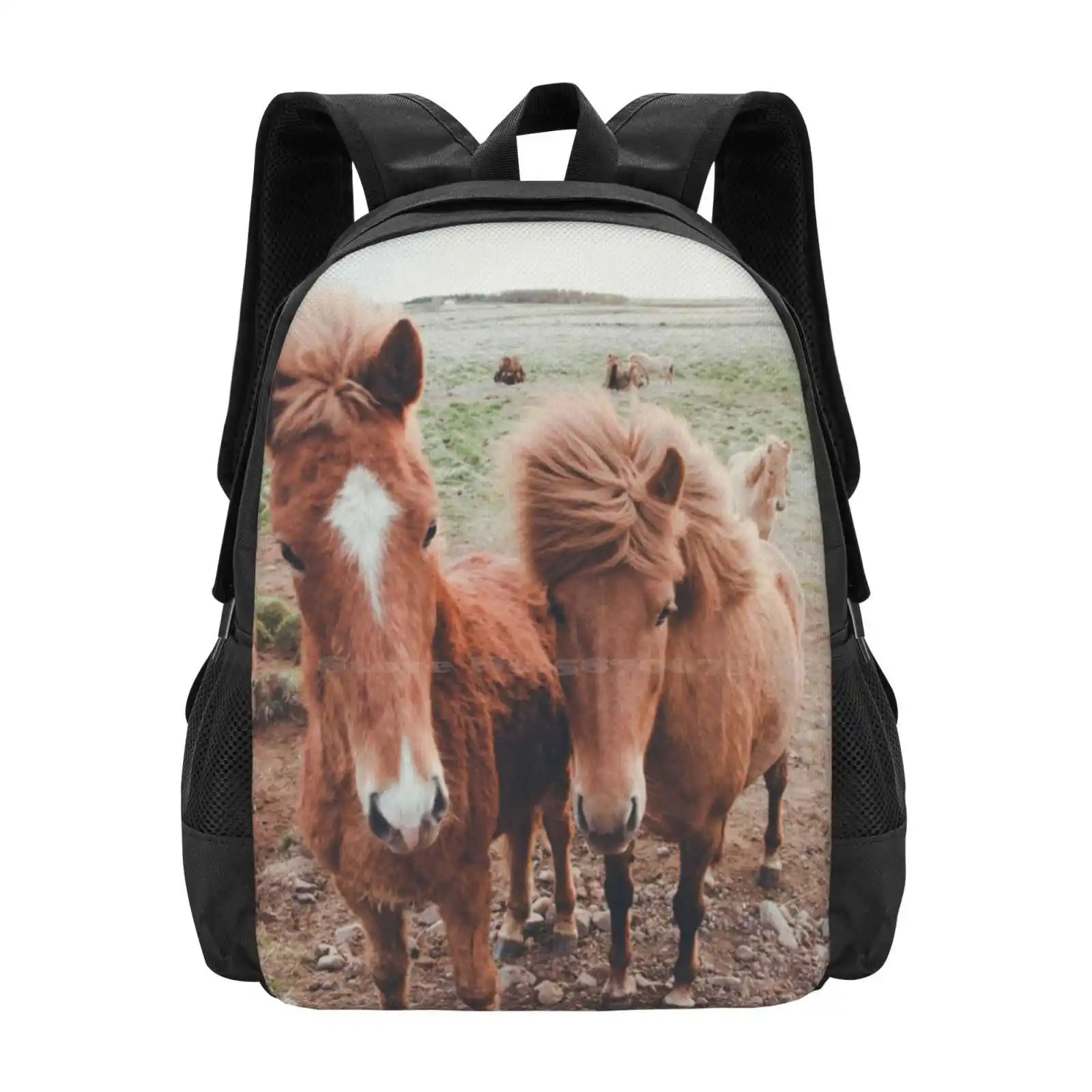 Icelandic Ponies Backpacks For School Teenagers Girls Travel Bags Ponies Horses Animals Nature Iceland Travel Wanderlust Golden