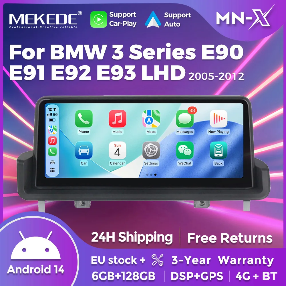 MEKEDE – autoradio 8 cœurs pour BMW E90 E91 E92 E93 2005 – 2012, lecteur multimédia sans fil Carplay Android Auto, DSP 4G SIM BT stéréo