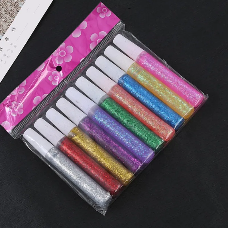 10pcs Set Color Drawing Glitter Powder Liquid Glue Child DIY Paper Flower Christmas Crafts Phone Case Beauty Nail Gel Pen