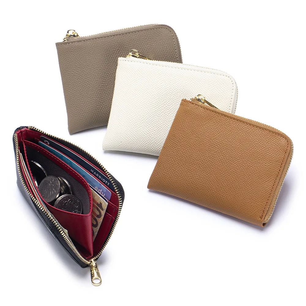 Compact L‑Shape Zipper Real Leather Coin Purse Multiple Card Slots Small Wallet for Cash Card Coins Storage Holder