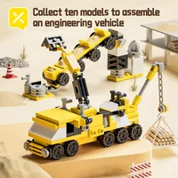 10 in 2 Engineering Vehicle Building Blocks Set Construction Truck Excavator Crane Bricks DIY Educational Toy for Kids 6+