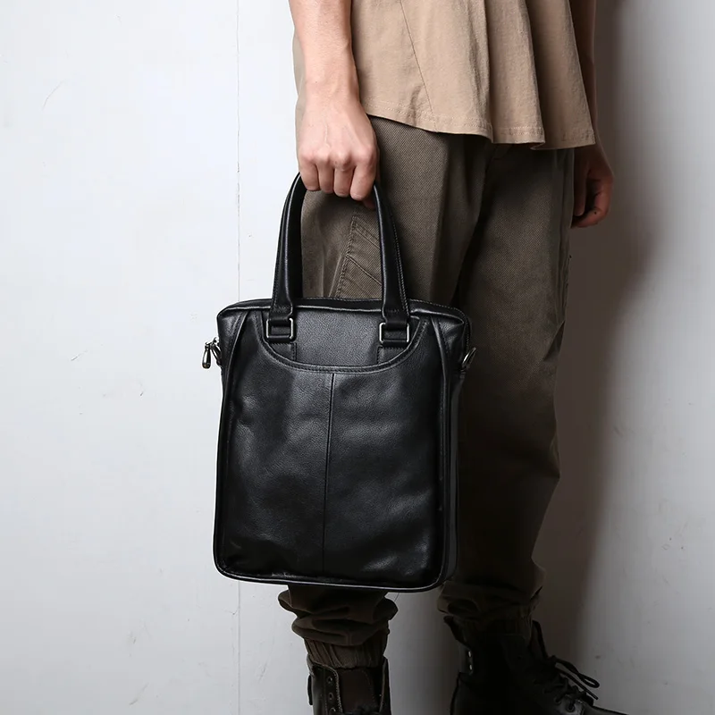 Men\'s Genuine Leather Business Handbag Top Layer Cowhide Single Shoulder Crossbody Bag Vertical Office Computer Bag Briefcase