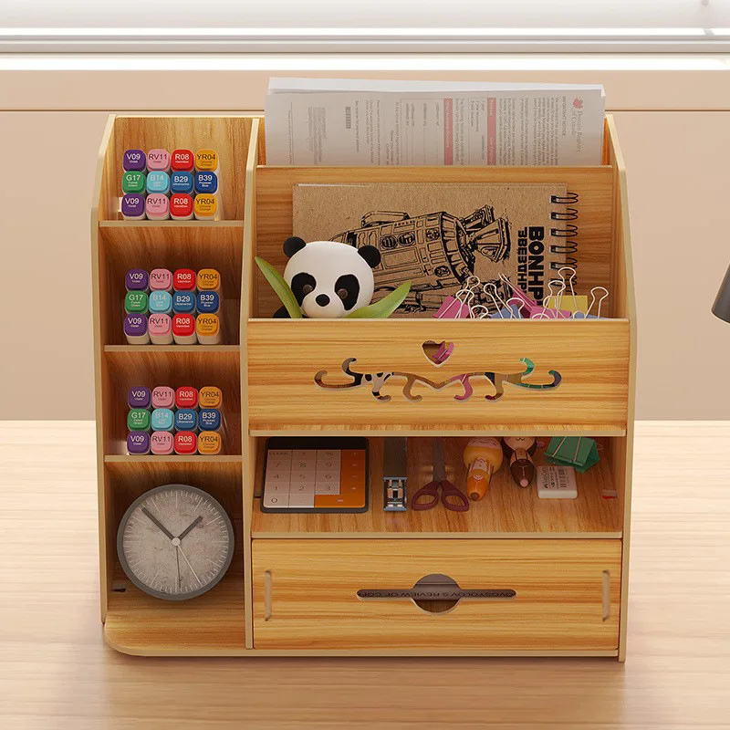

Storage Box Children's Student Wooden Pen Holder Creative Grid Pen Holder Office Desktop Storage Holder Drawer Type