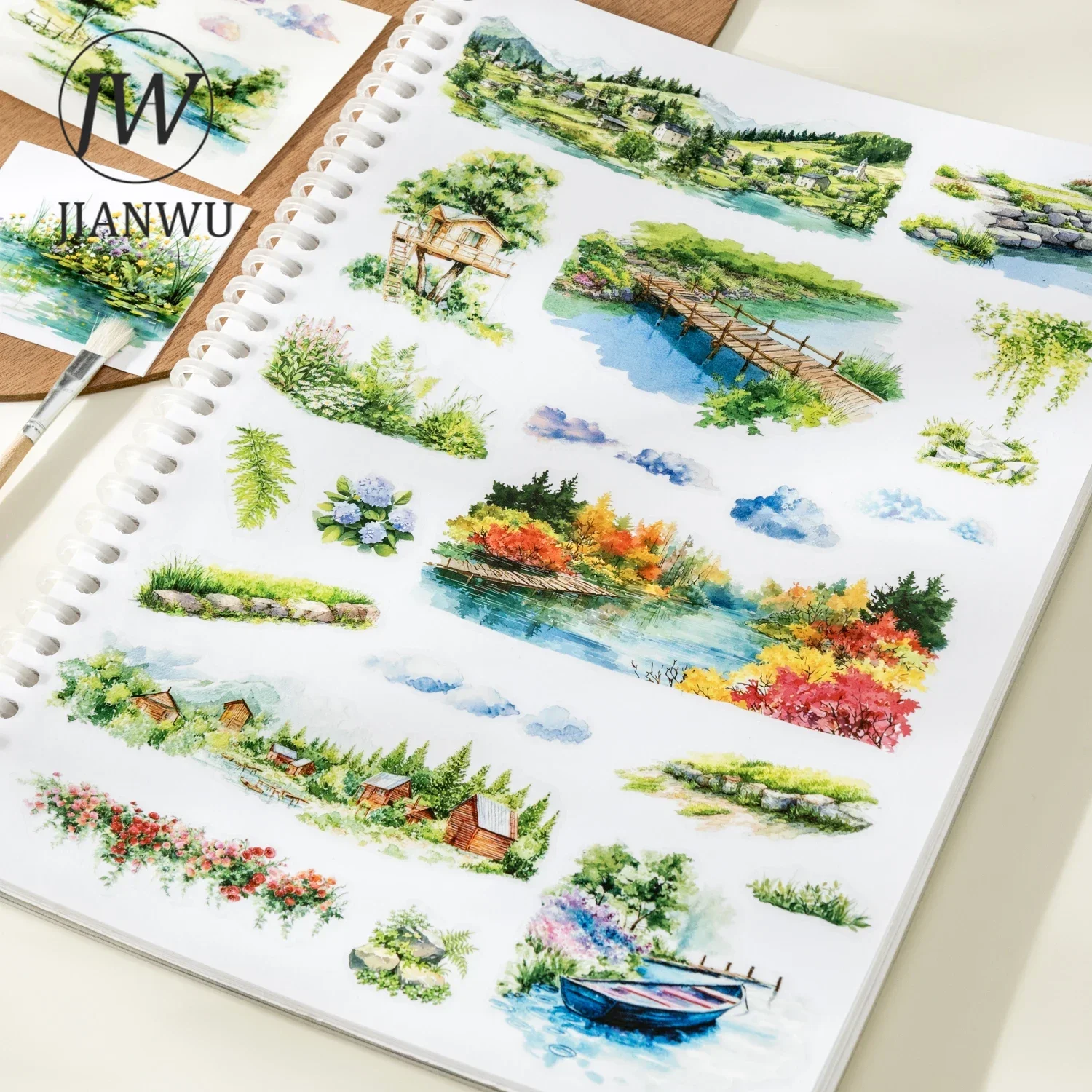 JIANWU Vintage Mountain Tree Plant Flower Landscape Material Collage Scrapbooking PET Sticker Book Creative Journal Stationery