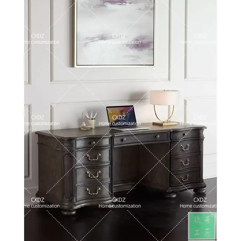 Neoclassical Solid Wood Study Desk Simple Eco Friendly Retro Writing Table Computer Desk Custom Furniture