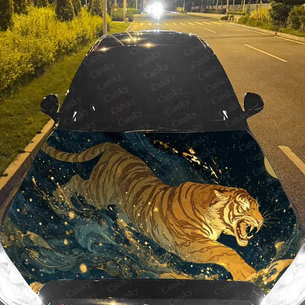 Moon Water Tiger Car Hood Stickers - Self-Adhesive, Waterproof and Durable Vinyl Wrap, Decorate And Protect Your Car - The Gift