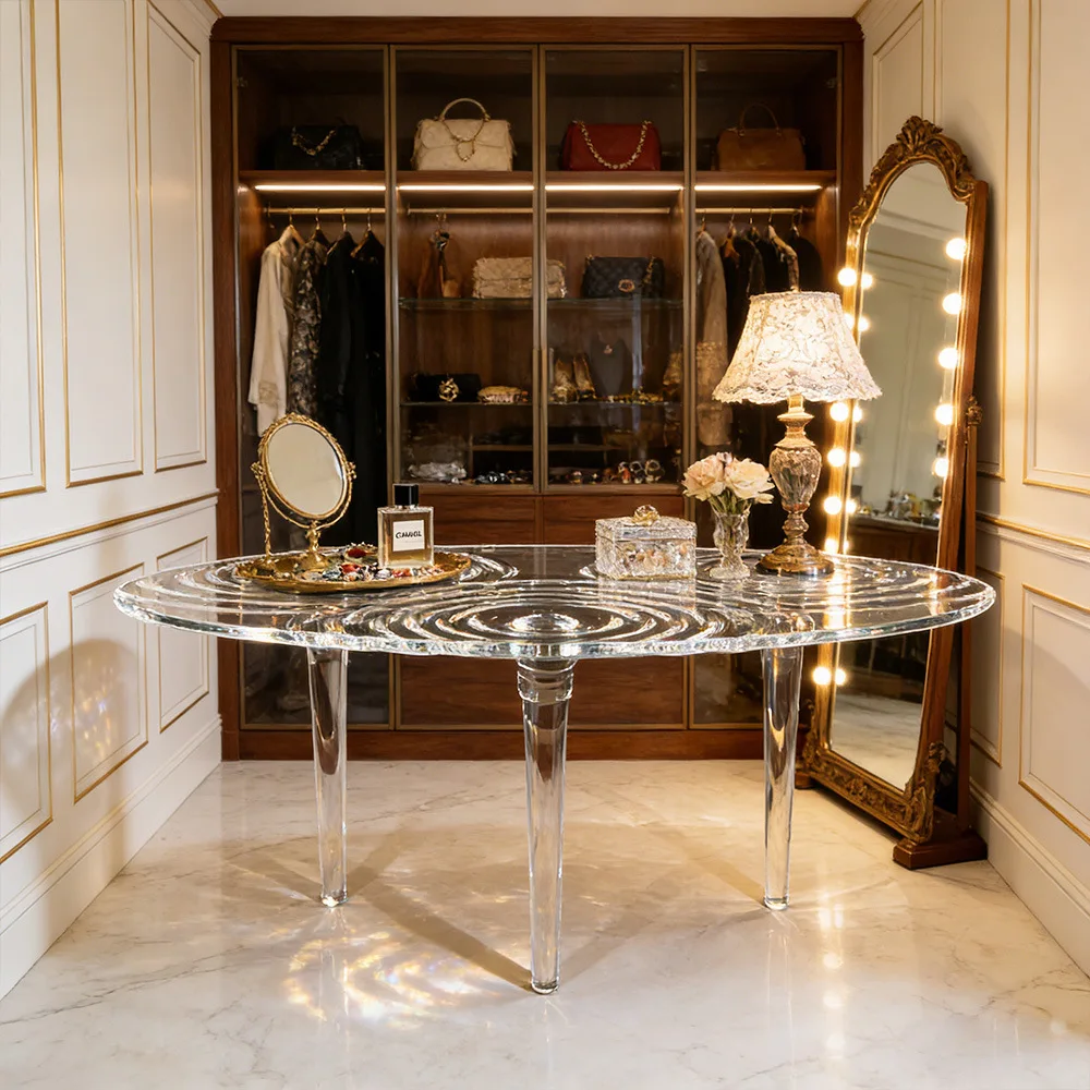 Ice translucent desk Oval water pattern desk Art desk Villa light luxury creative designer