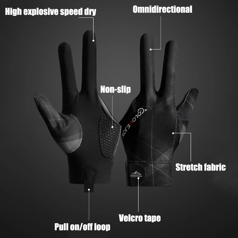 Billiards Glove Snooker Non Slip Three Finger Sport Gloves High-Elastic Breathable Portable Gloves Billiard Training Accessories