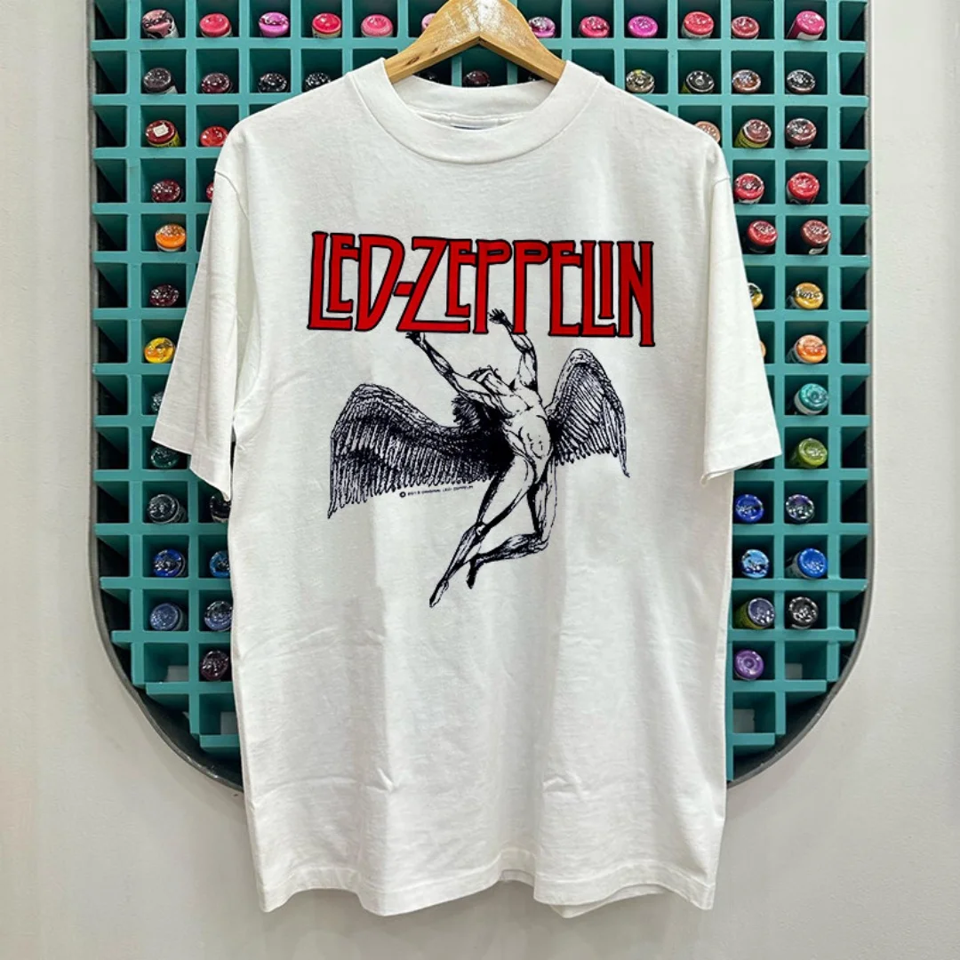 Camiseta de Manga Curta da Banda de Rock Led Zeppelin 2026, Moda Esportiva, Camiseta Masculina de Algodão Puro, Roupas Infantis, Camiseta Y2K Feminina