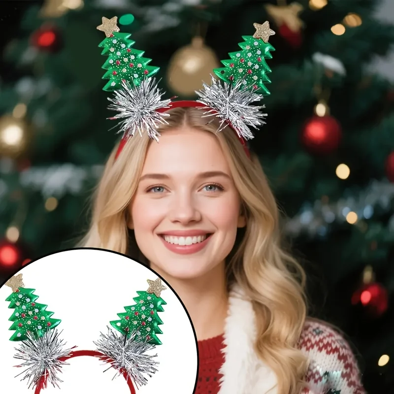 

6pcs Christmas hairband, with Christmas tree, Santa Claus, snowflake, five-pointed star and other graphic designs, is perfect fo