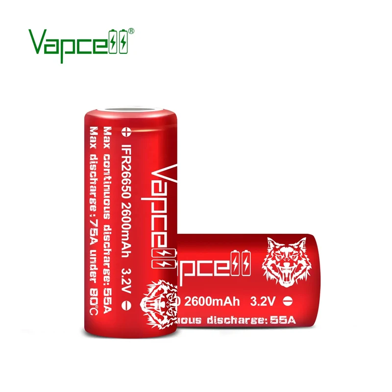 Original Vapcell lifepo4 IFR26650 2600mah Rechargable Battery 55A beat A123 26650 M1B 2500mah For Solar Light Tourist Golf Cart