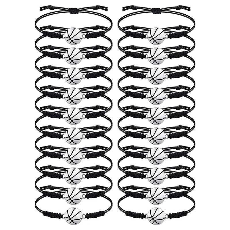 20 Pieces Basketball Bracelets Adjustable Basketball Charm Bracelet Basketball Cord Braided Bracelet With Charm