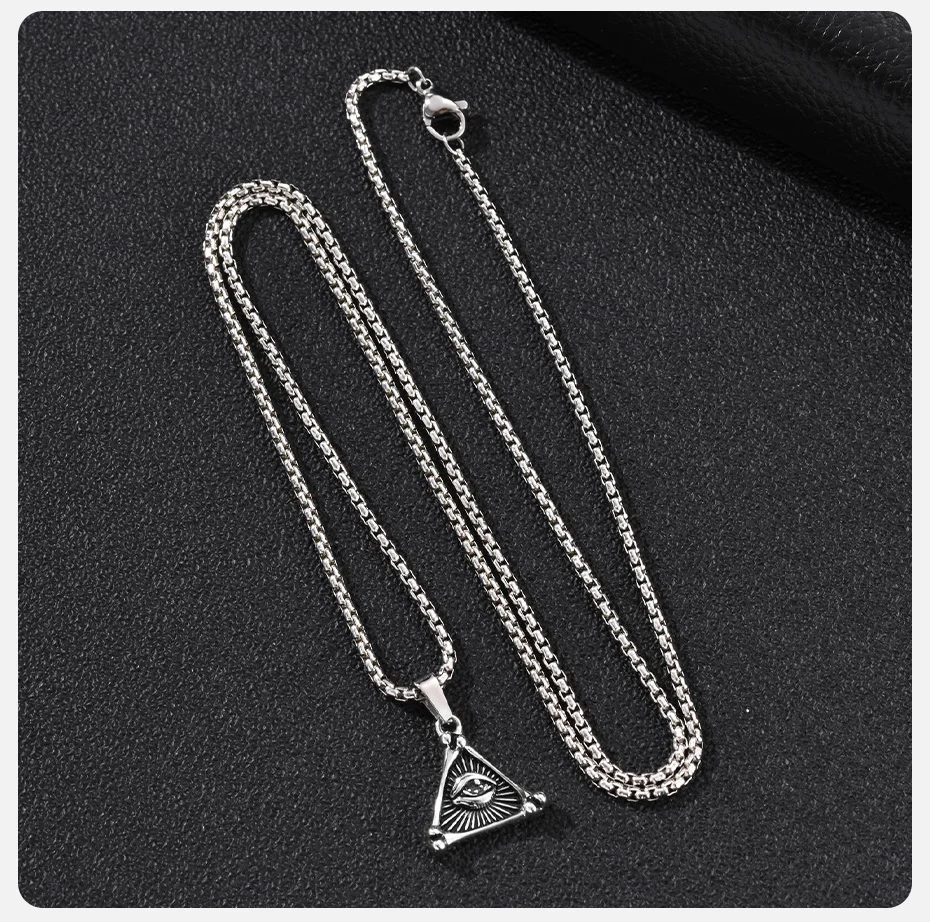 Vnox Geometrische Halskette mit Anhänger „Auge der Vorsehung“ im Dreieck, Vintage-Silberfarbene Punk-Kette, Schmuck für Männer, Glücksamulett-Geschenk – Detail 6