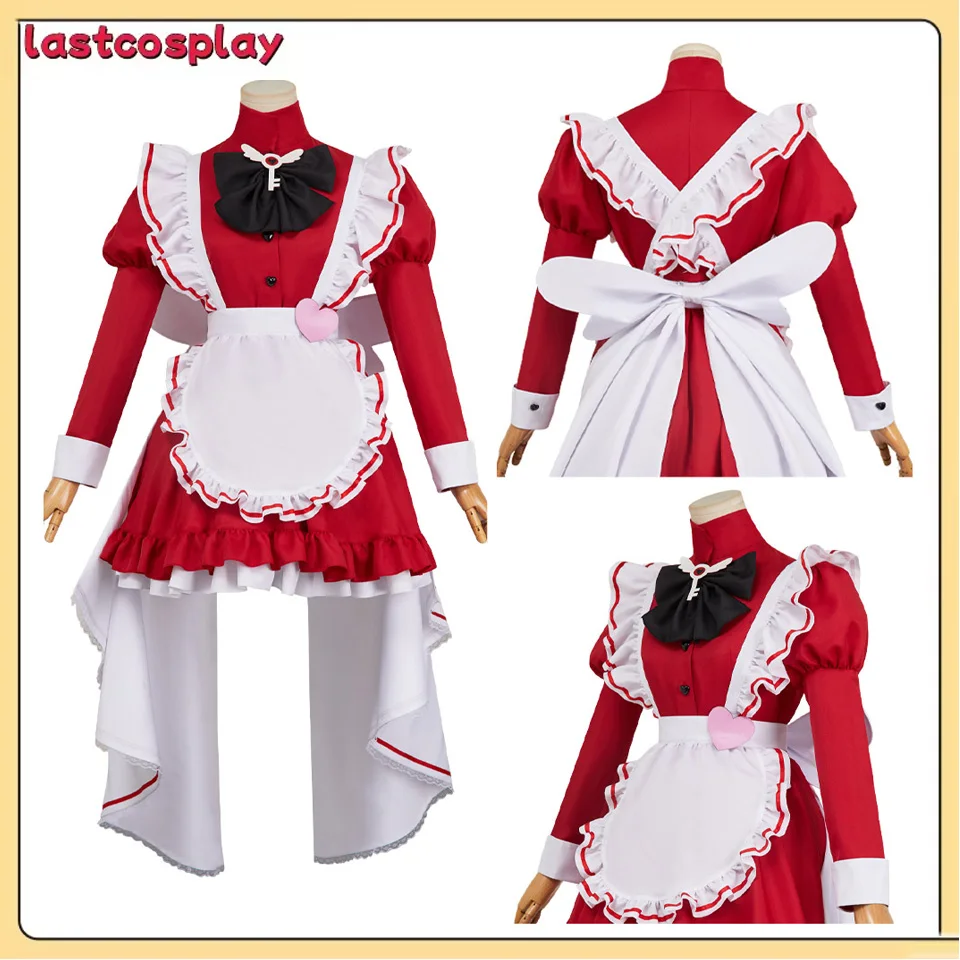 

Women Charlie Morningstar Cosplay Costume Anime Hotel Disguise Maid Dress Apron Pantyhose Headband Outfits for Halloween Party