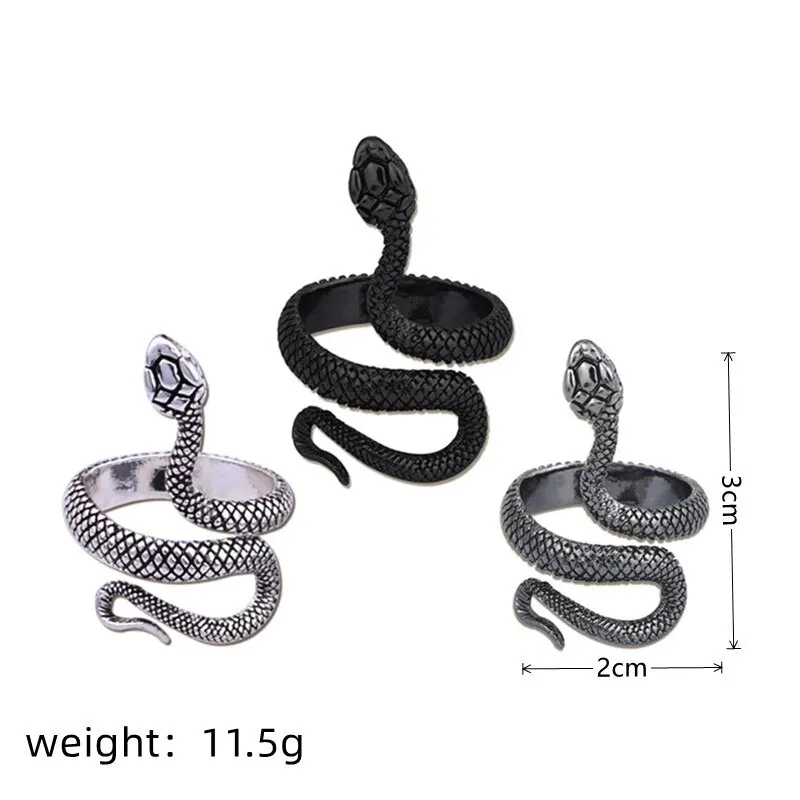 3pcs Ring Set For Both Men And Women Hip Hop Style Personalized Exaggerated Snake Retro Electrophoresis Gun Black Ring image 6