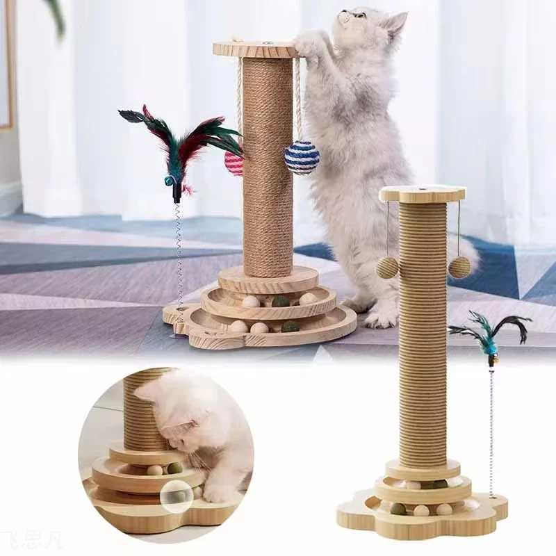 

Pet Cat Toy Cat Scratcher Turntable Funny Stick Balls Durable Sisal Scratching Board Pet Supplies Cat Grab Column tree