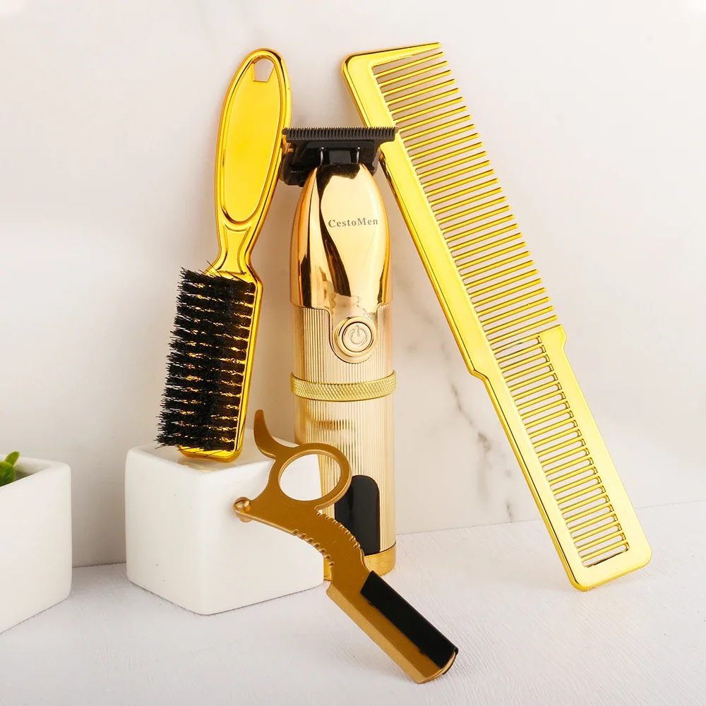 المهنية مقص الشعر الحلاق مجموعة الشعر المتقلب آلة قطع مشط مجموعة الحلاقة الذهب تنظيف الرقبة فرشاة الحلاق أدوات التصميم