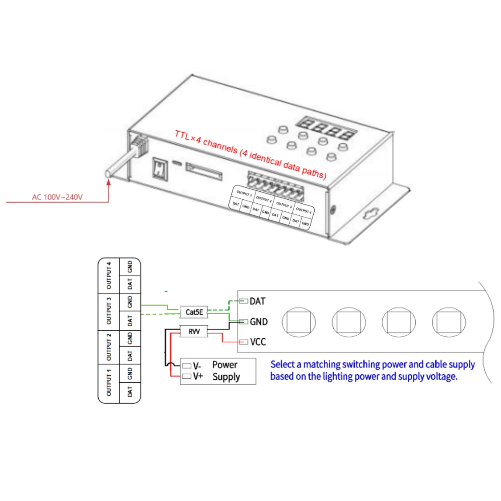 Kontroler LED 4CH * 1280 pikseli dla WS2801 WS2812B WS2811 LPD8806 taśma LED RGB, wbudowany efekt obsługuje kartę SD do oświetlenia wewnętrznego