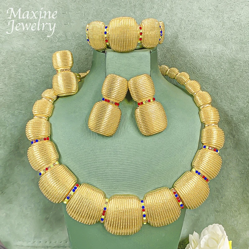 

Круглый золотой воротник, массивный позолоченный комплект ювелирных изделий, женское ожерелье, серьги, браслет, кольцо, африканские свадебные подарки для вечеринки