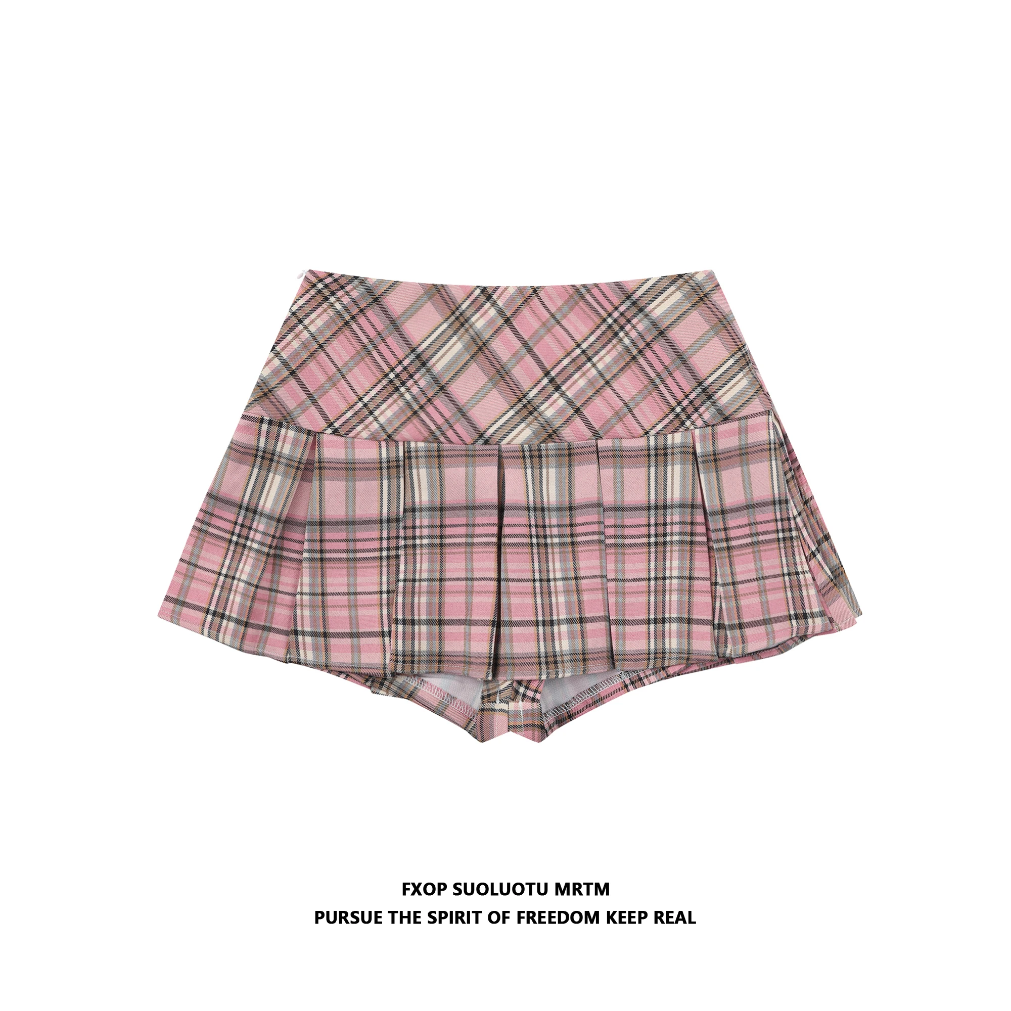 Pink Plaid A-Line High Waist Pleated  Skirt Women's Summer 2026 New Korean Style FXOP Half Body Skirt School Uniform