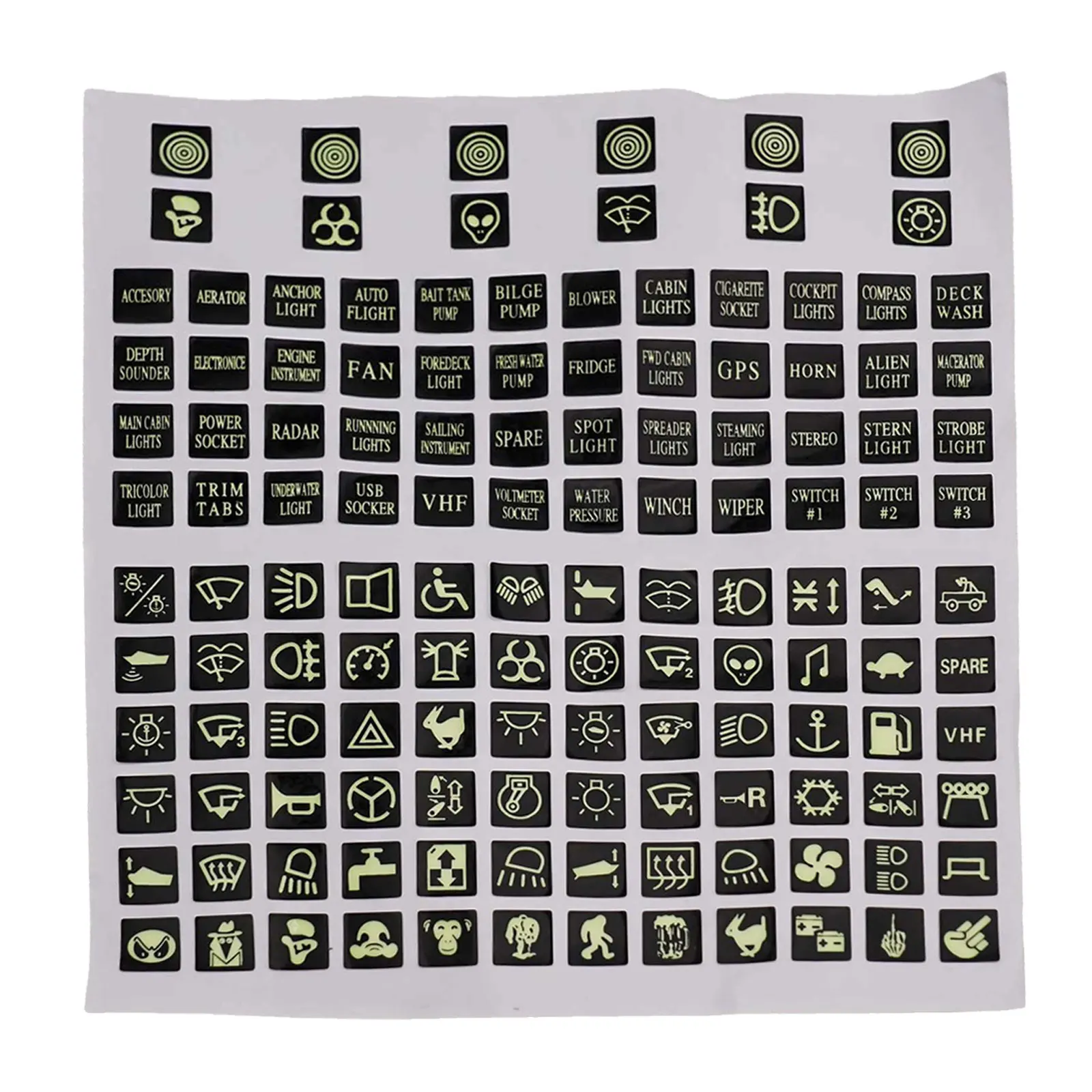 

120Pcs Car Rocker Switch Label Decal Circuit Panel Luminous Sticker For Marine Boat Truck Button Glow-in-the-dark Stickers Decor