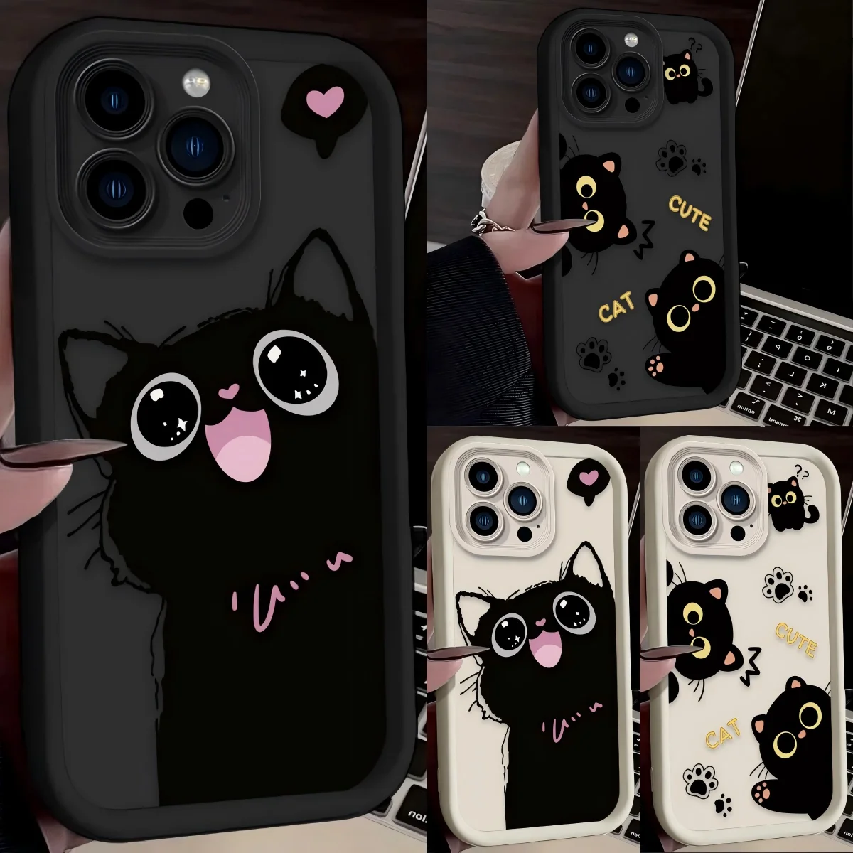 Cute Black Cat Phone Case For Samsung Galaxy A27 A57 A56 A17 A07 A06 A26 A16 A06 A35 A55 A25 A05s A15 A34 A36 4G 5G Back Cover