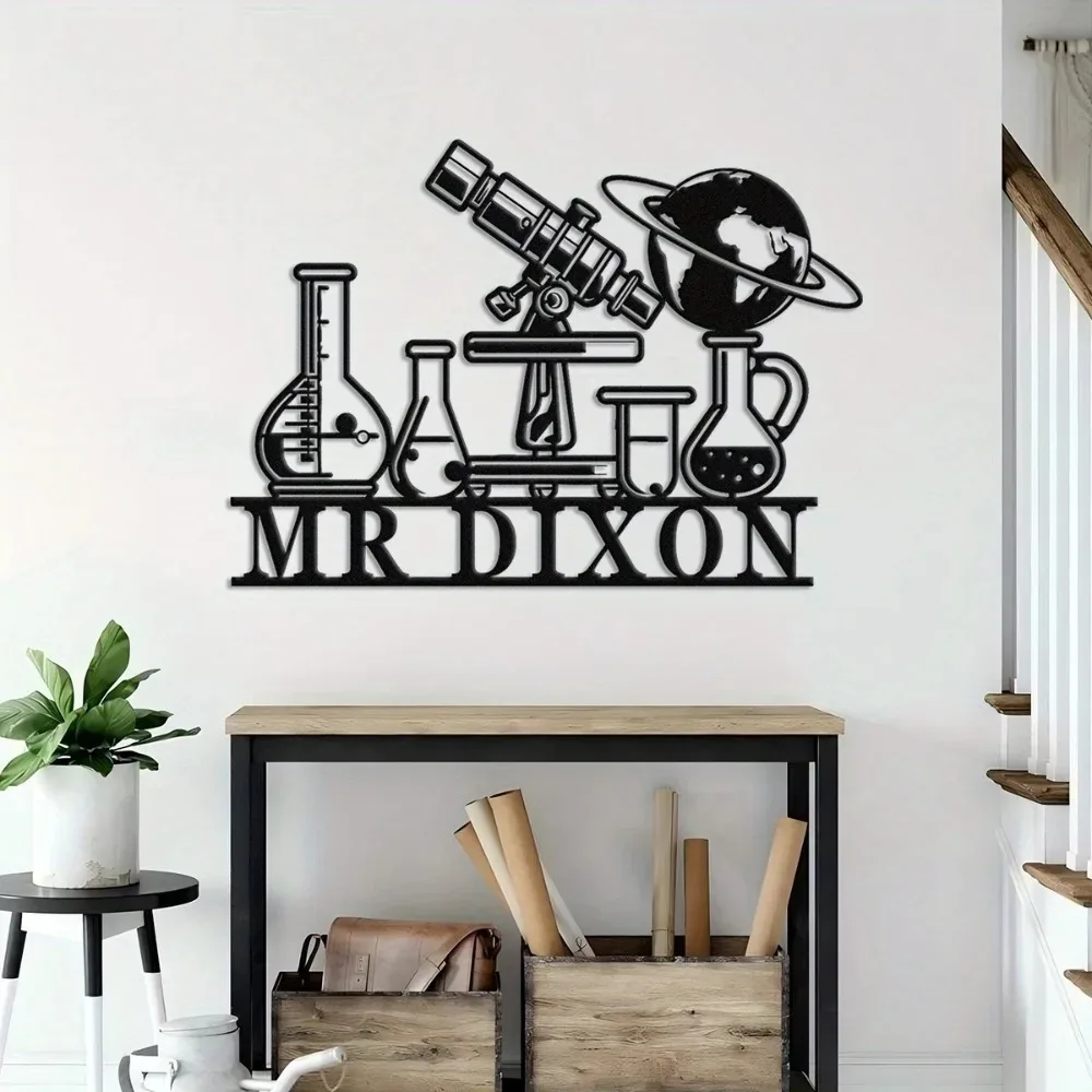 1pc 2D Flat Science Lab Custom Metal Plaque Microscope Lab Equipment Wall Ornament Classroom Study Room Office Indoor Outdoor De