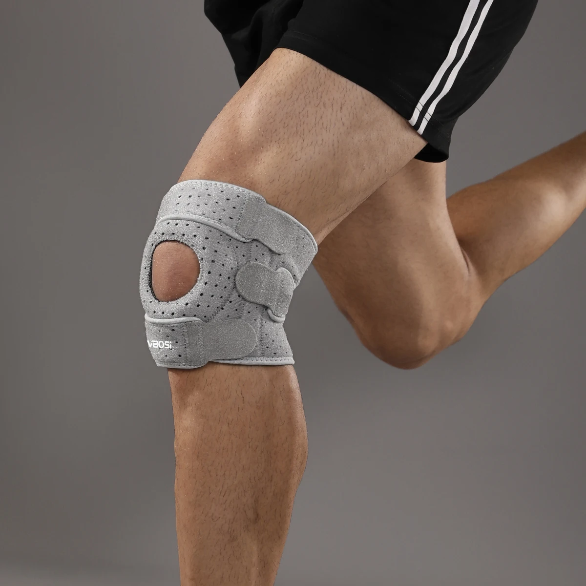 1 Stück verbesserte, rutschfeste, atmungsaktive, verstellbare Kniebandage für Damen und Herren mit Patellasilikon und Luftlöchern für Bask – Detail 6