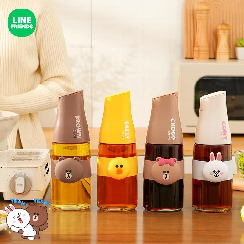 LINE FRIENDS Brown Cony Sally, Botella de Aceite de Vidrio con Diseño de Anime, Linda y Kawaii, para el Hogar, Cocina, Tarro de Especias, Regalo, Venta al Por Mayor