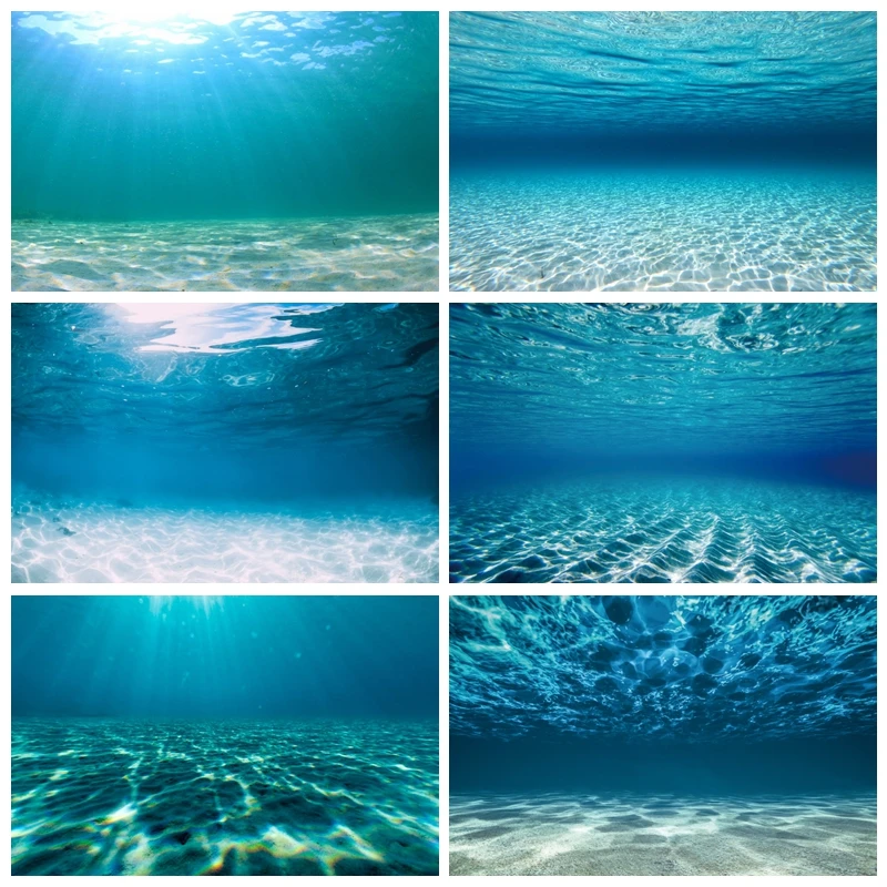 Underwater World Seabed Backdrops Summer Ocean Undersea Sunlight Sun Ray Deep Blue Water Swimming Pool Photo Background Props