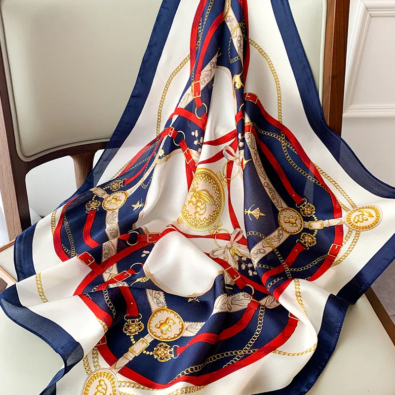 70 cm Seide Quadrat Schal Frauen Satin Bandana Print Schals Kopf Band Mode Dame Haar Schal Wrap Weibliche Halstuch Hijab – Detail 4