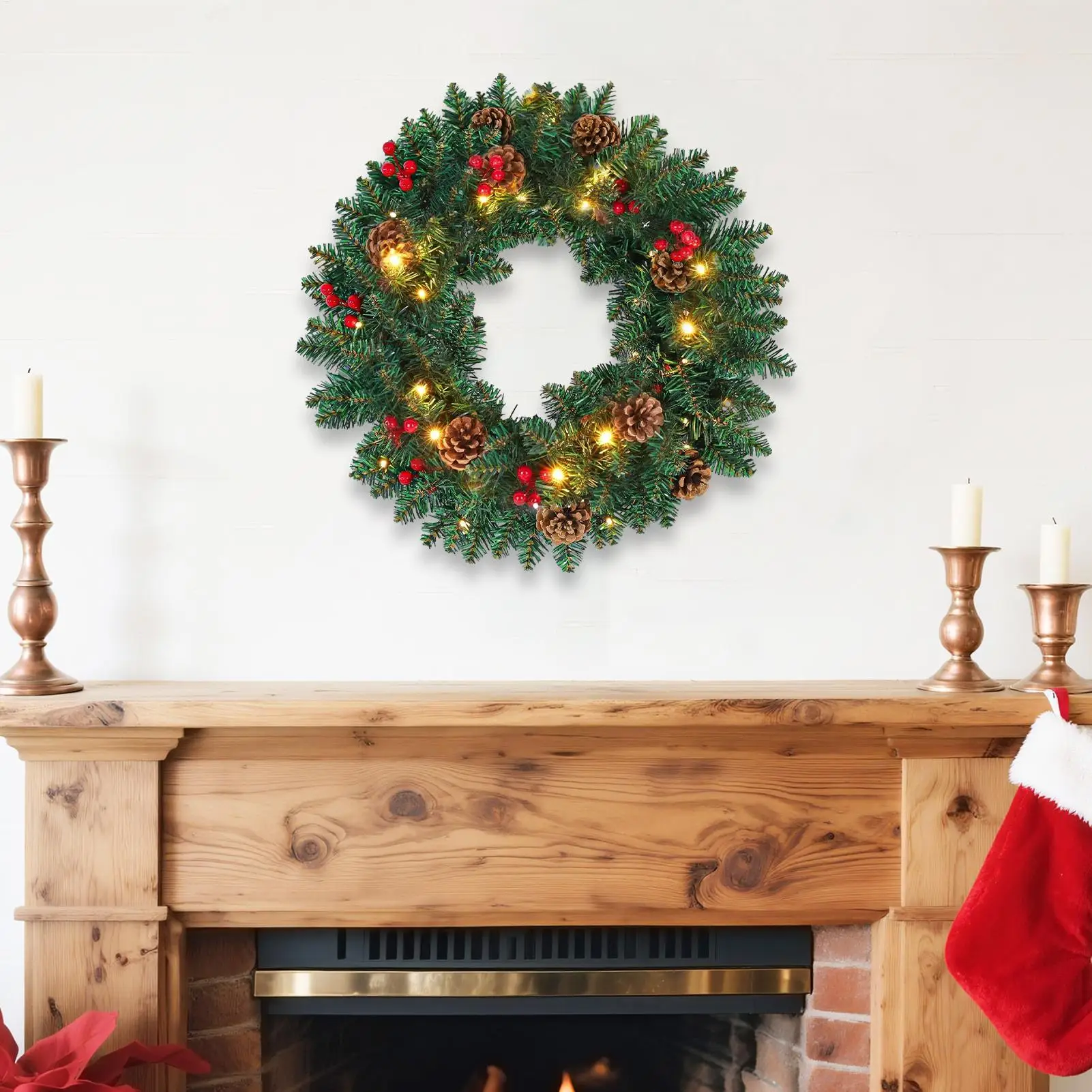 

Рождественский венок, искусственное праздничное украшение на открытом воздухе со светодиодной подсветкой, деревенский венок, орнамент для наружной внутренней стены входной двери