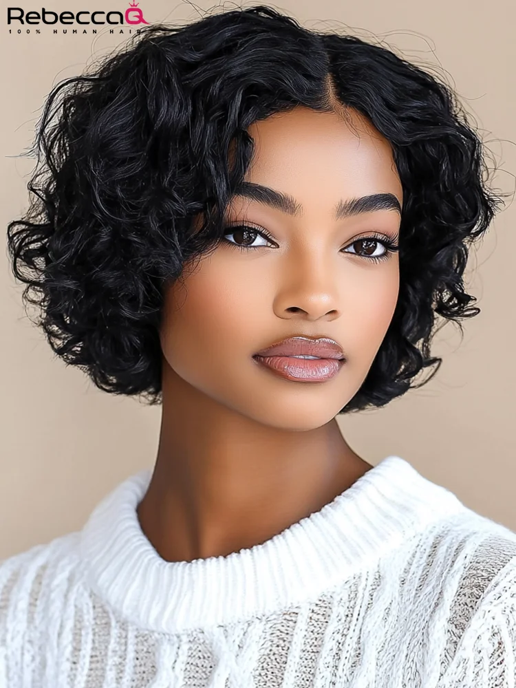 Short Curly Bob Wig qvr Lace Part Human Hair Wig With Baby Hair For Women Glueless Natural Bob Middle Part Wig Sell on Christmas