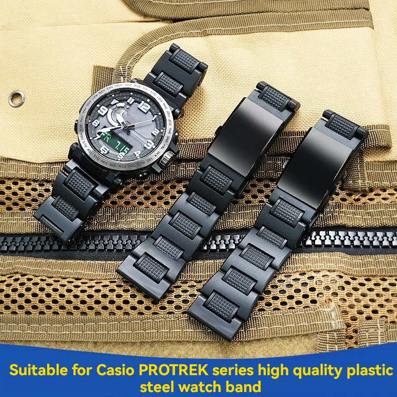 

Для Casio Pro Trek PRG600 PRG-650 PRW-6600: легкий пластиковый стальной композитный ремешок, прочный гибридный браслет из смолы и металла, замена штатного ремешка.
