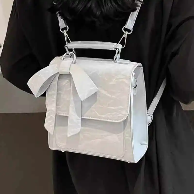

Sweet Bow Girls Backpacks Casual Fashion Solid Color Hasp Handbags Korean Simple Versatile Women Jacquard Cross Body Bags