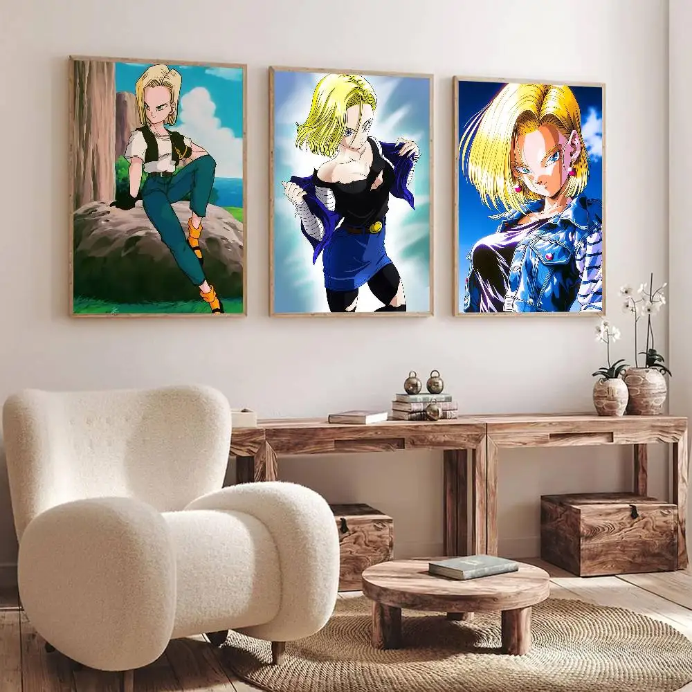 Anime D-Dragon Ball Android 18 Posters Fancy Wall Sticker for Living Room Bar Decoration Wall Decor