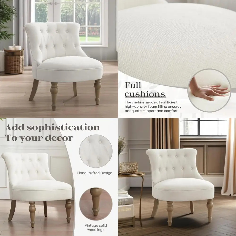 Upholstered Reading Room Chair with Wooden Legs, Comfortable Tufted Bedroom Chair, Armless Accent Living Room Chair for Receptio