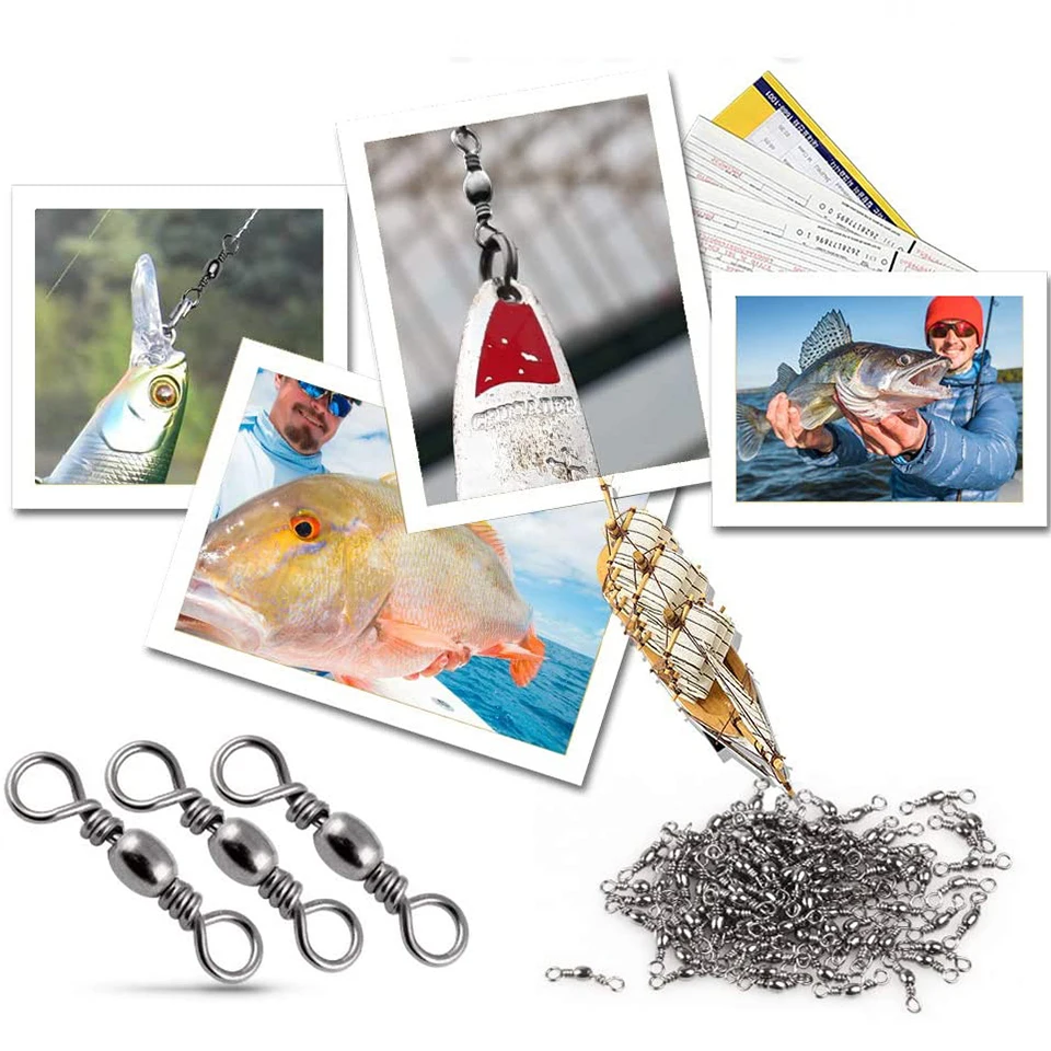 50pcs Stainless Steel Fishing Ball Bearing Rolling Swivel Barrel Sea Fish Hooks Lure Line Connector Goods For Fishing 2/0#-10#