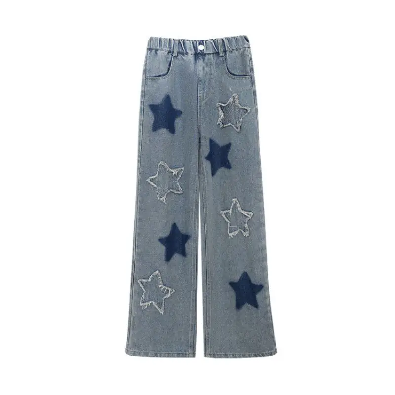 Teen Girls Loose Pants Spring Autumn New Fashion Side Five-Pointed Star Design Pants Children Trousers Baby Kids 5 7 9 11 13 14Y