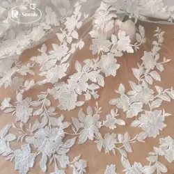 White Cotton Large Flower Embroidery Sequin Lace Mesh Fabric, Handmade DIY Fabric for Wedding Veil Sewing Supplies RS24328