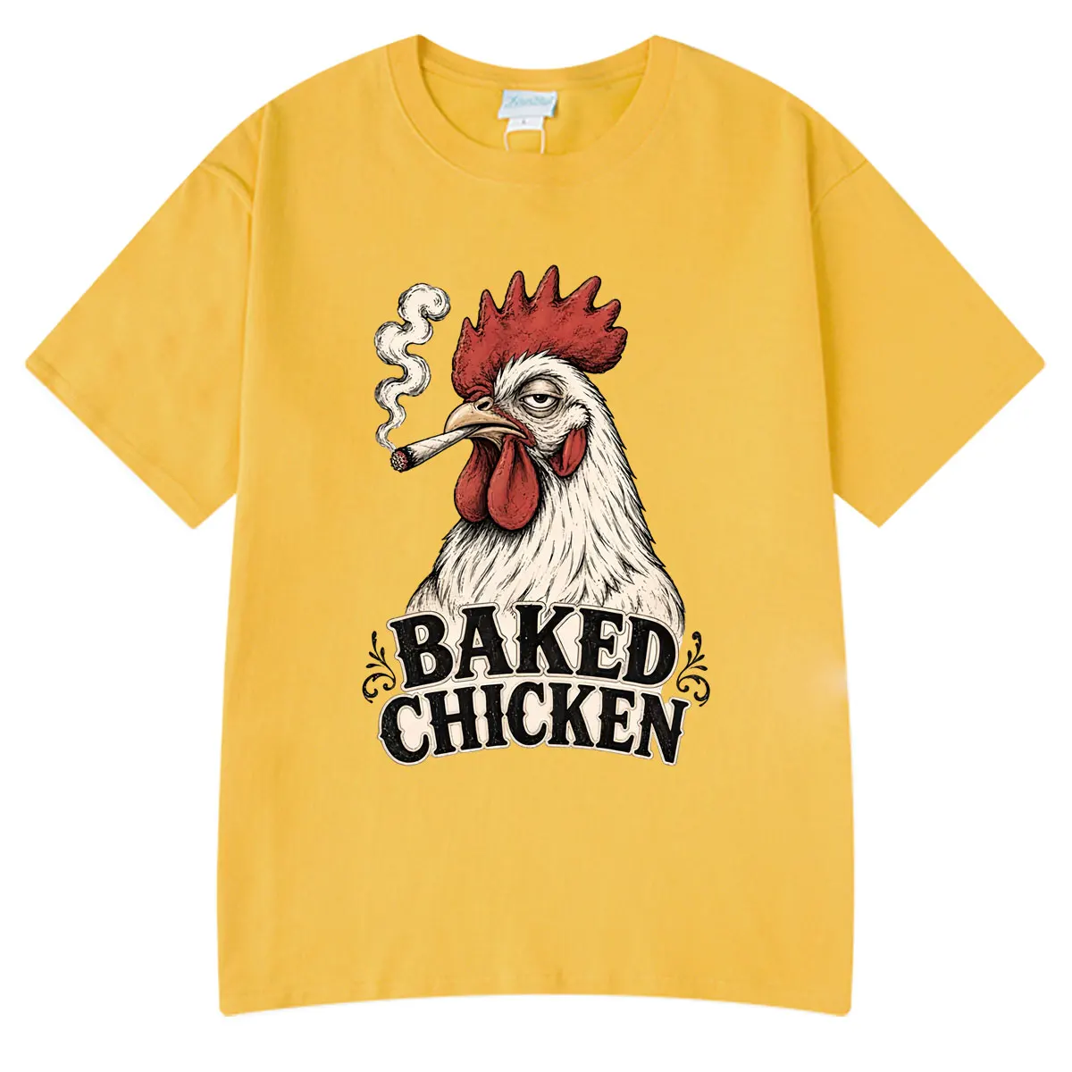 Baked Chicken Smoking Funny Meme Graphic T Shirts Men Women Cotton Tee Tops Fashion Oversized Short Sleeve T-shirt Streetwears